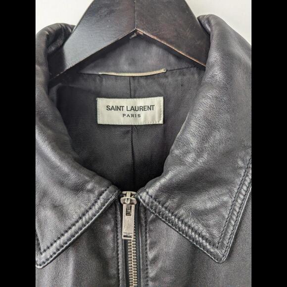 [SOLD] SAINT LAURENT PARIS Sz IT 52 US 42 L Black Leather Bomber Jacket SS2020 - Picture 5 of 14